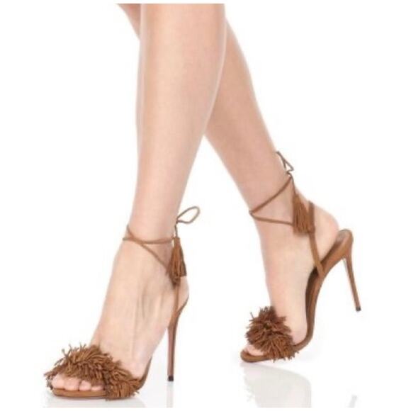 Aquazzura Firenze Cognac Brown Suede Vero Cuoio Sandals Women's EU 39 US 8.5 - Picture 8 of 10